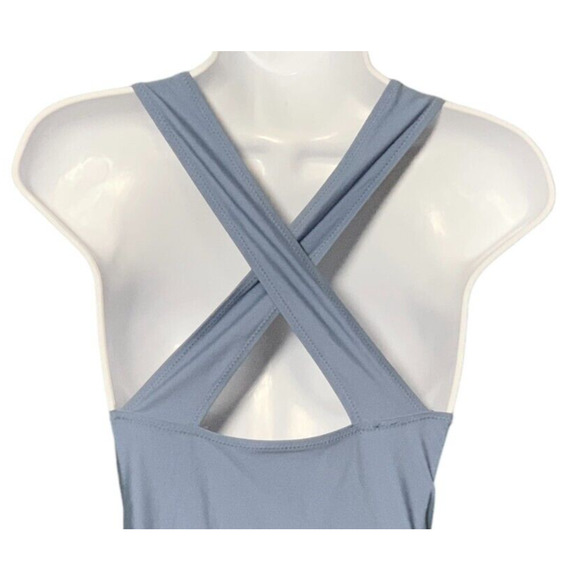 Women's Size Medium One-Piece Swimsuit Dusty Blue Deep V Neck Crisscross Back - Picture 7 of 7